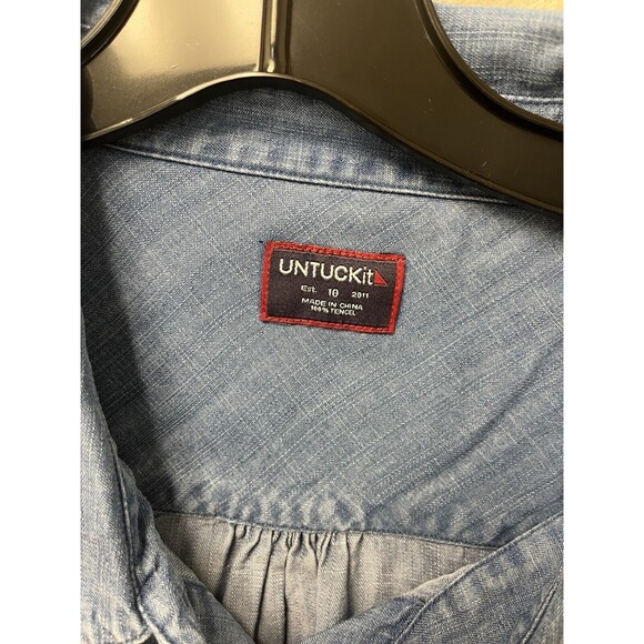 Untuckit Dress Women's 18 Blue Chambray Denim Tunic Long Sleeve‎ Tencel New - Picture 5 of 7